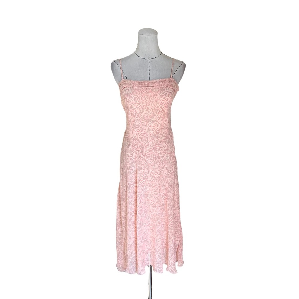 90s BCBG Silk Chiffon Pink Print Dress 20s Style Delicate Girly